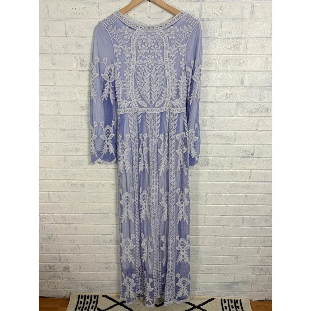 Orange Creek Maxi Dress Women S Periwinkle Embroidered Mesh Lace Long Sleeve